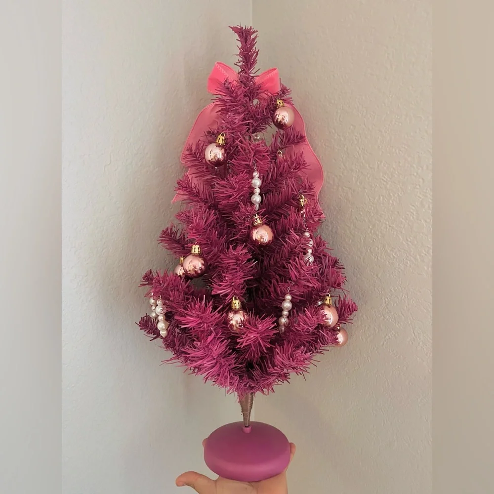 Barbie-Inspired Pink Christmas Tree 22” Coquette Glam Holiday Decor
